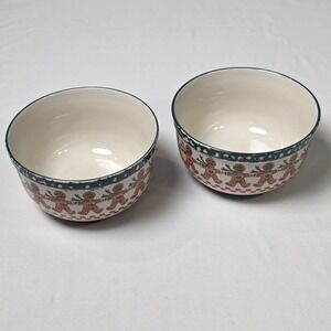 Tienshan Folk Craft Gingerbread Salad Bowls Set of 2 Stoneware 5 5/8 Inch